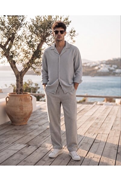 Combineman35 Bürümcük Fabric Top and Bottom Summer Shirt Set