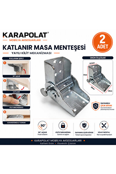 KARAPOLAT Katlanır Masa Menteşesi Yaylı Kilit Mekanizmalı 90° Açılır Katlanır...