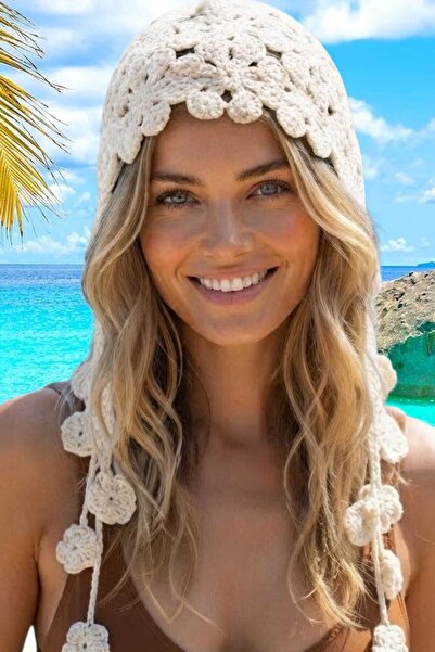 Mood Agenda Women's Floral Motif Knitted Bandana Beanie Bohemian Summer Hat