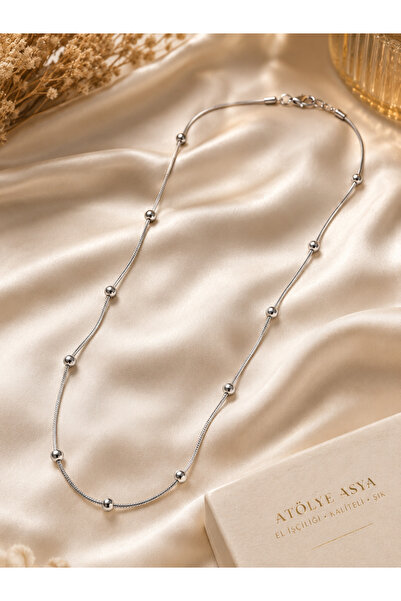 Atölye Asya 316L Stainless Steel Women's Necklace with Ball Detail |   It Doesn'T Get Dark |   Water Resistant |   Hypoallergenic |   Casual and Stylish Necklace