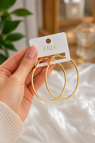 ERH Gold Color Big Hoop Earrings 6 cm – Stainless Steel Women's Daily and Sty...