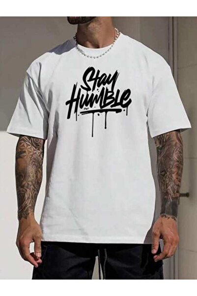 4Car تي شيرت رجالي صيفي أنيق برقبة دائرية وطباعة حروف "Stay Humble"، مصنوع من...