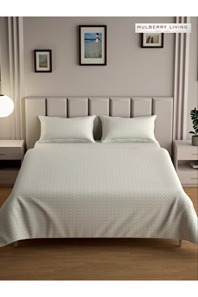 Mulberry Living By Styli ملاءة سرير كينج مسطحة من القطن 100% مع غطاءين للوسائ...