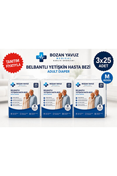 Bozan Yavuz Medical Sağlık Ürünleri 3x25 Belbantlı Hasta bezi (M Beden) 75 ad...