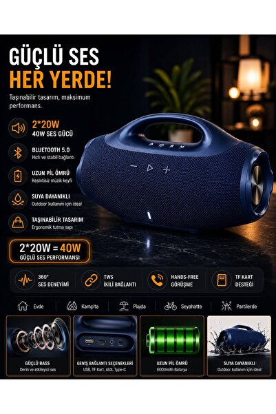 kawigo 40W Bluetooth Hoparlör Taşınabilir Kablosuz Speaker | 2x20W Güçlü Bass...