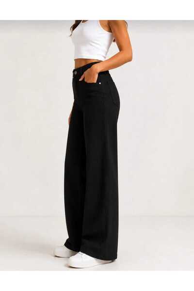 MAKRAS EXCLUSIVE Women's Jeans Black Loose Wide Leg High Waist Lycra Palazzo ...