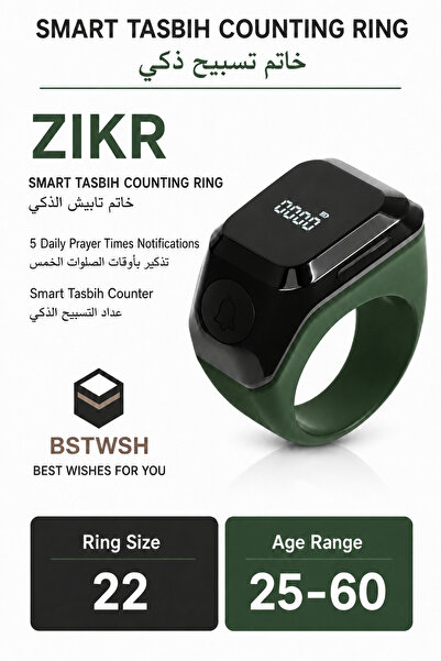Baytix HOME Smart Tasbih Counting Ring Digital Zikr Counter with 5 Daily Pray...