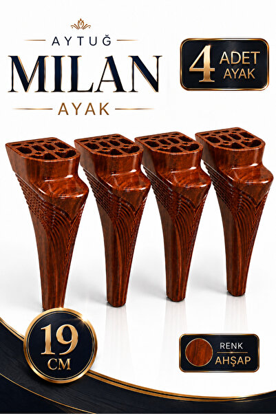 Badem10 (4 Adet) Milan Ahşap Mobilya Ayağı 19 cm Koltuk Kanepe Baza Sehpa TV ...