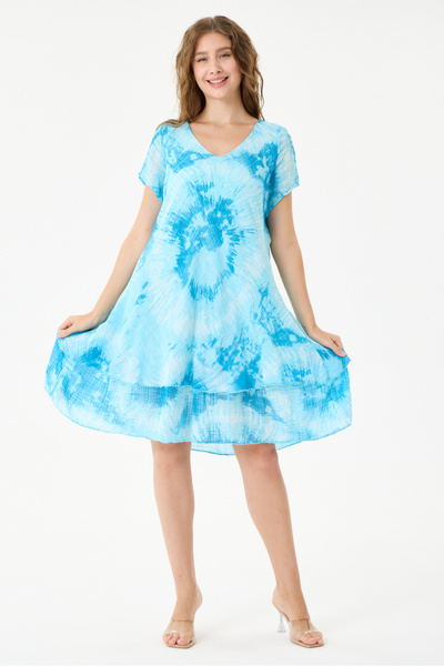della moor Turquoise Italian Batik Patterned Lined Midi Length Dress 38 - 42 ...