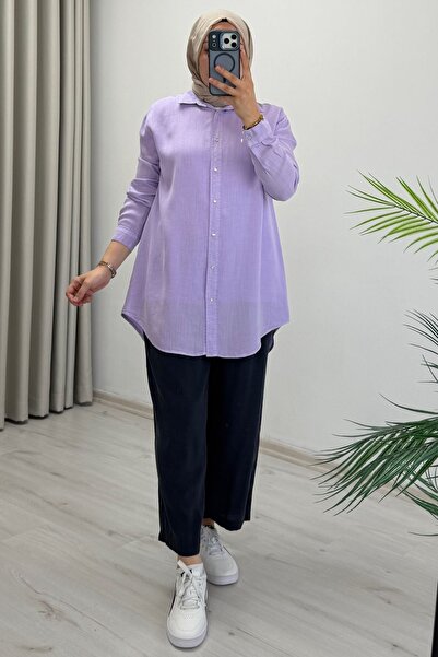 T Moda Store My Magazin Yazlık Tansel Kumaş Çıtçıt Düğmeli Tesettür Gömlek