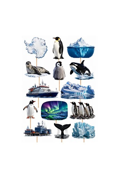 DecoParty Set de decor pentru tort – Tematică Animale Arctice / Pinguini, 14 ...