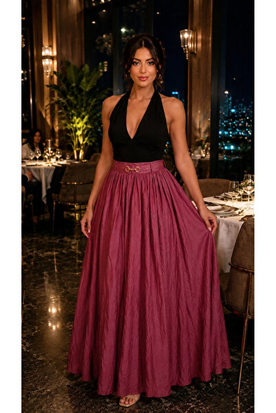 BELLASTORE تنورة واسعة مع تفاصيل حزام