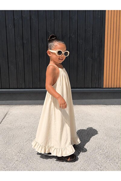 bohemiankids baby wear Kız Çocuk Krem Poplin Elbise