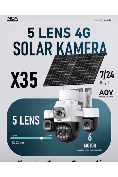 Sovdex INOX X35 5 Lens 4G Solar Güvenlik Kamerası | 12X Zoom | 6 Motor | AOV ...