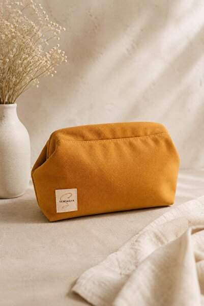 sewingya Gizli Burslu El Çantası Camel 28x14x10 cm Pamuklu Kanvas Anahtarlıklı