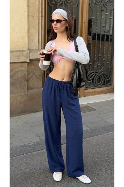 DAMGA JEANS بنطلون نسائي صيفي من الكتان باللون الأزرق الداكن من Ayrobin