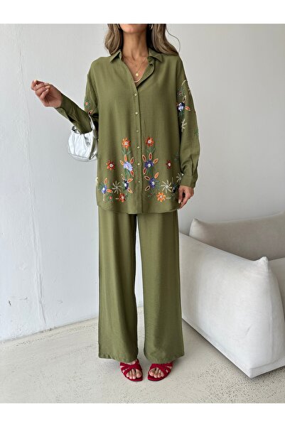 MİA NOURA Women's Shirt with Beaded Embroidery on Front and Sleeves, Oversize...
