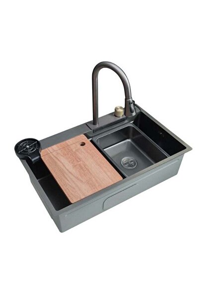 Wonderful-kitchens 78X46 cm Basin Faucet Elegant Black Nano Waterfall with Mi...