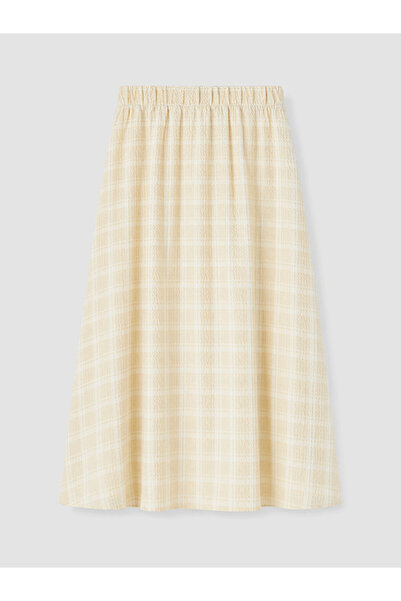 LC Waikiki Beige Elastic Waist Checkered Textured Midi Women's Skirt
