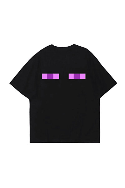 Genel Markalar Minecraft Enderman Piksel Göz Baskılı Rahat Kesim Tişört