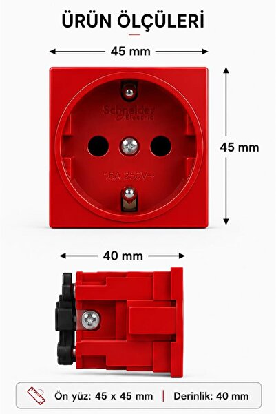 SCHNEIDER Electric Ultra Etk21046E Ups Socket Red 45X45 mm – 16A 250V – 2P+Pe Tabletop Grounded