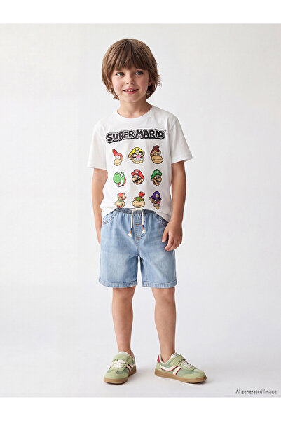 LC Waikiki Two Mt Shop Quality Oval Collar Super Mario Printed Boys' T-Shirt
