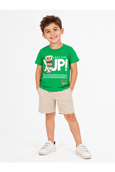 Generic Summer Kids' T-Shirt and Shorts Set Bear Print Just Say Yup