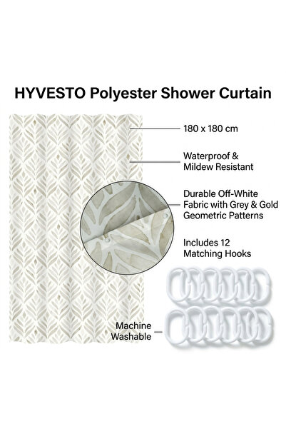 HYVESTO Perdea de Dus din Poliester HYVESTO, Dimensiuni 180 x 180 cm, Imperme...