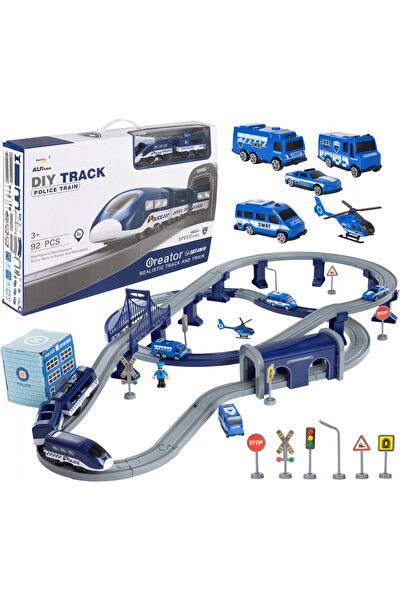 Stator Tren electric interactiv, mașină radio, elicopter de poliție, șine de ...