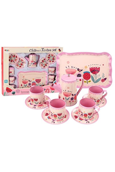LeanToys Set pentru cești de cafea și ceai, ceainic, tavă, roz, Cafe 12 Ele