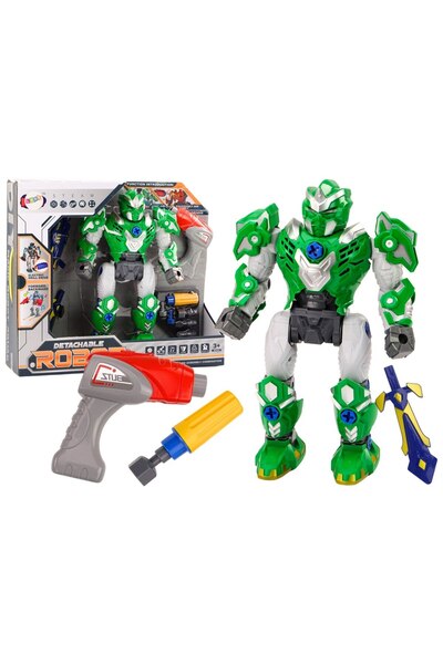 LeanToys Robot transformabil, Armă, Mașină de găurit, Șurubelniță, Lumini, Su...
