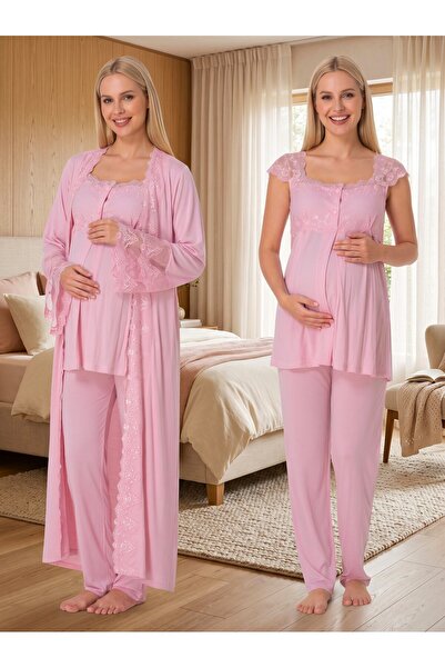 Lohusa Homewear طقم بيجامة طويل للحوامل من القطن بنسبة 100% بتصميم جديد مزين ...