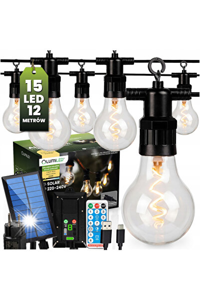 Lumiled Ghirlandă luminoasă solară de grădină cu 15 LED-uri pentru balcon și ...