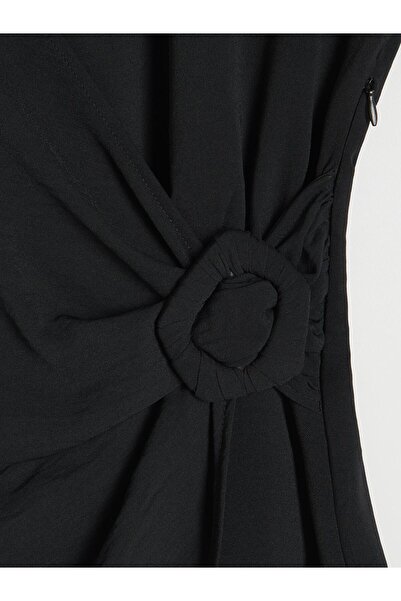 NO BRAND Rochie midi clasică neagră, cu mânecă lungă, decolteu petrecut, mări...