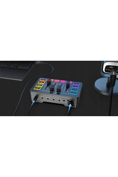 NO BRAND Fifine SC3 Mixer audio USB/XLR - 2 canale - Iluminare RGB, Alb