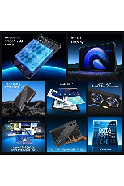 NO BRAND Tabletă Oukitel Rt3 Plus 4G 4/128GB 11000 mAh 8 inci, robustă, neagră