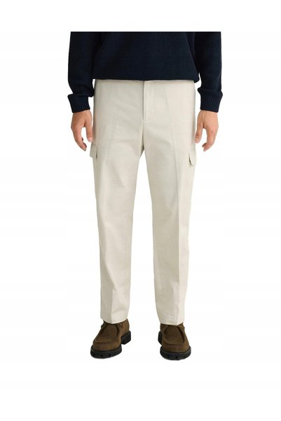 NO BRAND Pantaloni cargo din bumbac bej, lungi, cu croială dreaptă, cu buzuna...