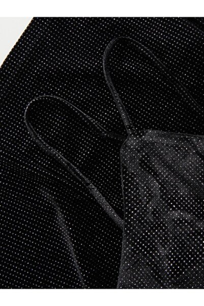 NO BRAND Rochie mini decorată, neagră, cu sclipici, cu fermoar, guler tip hal...