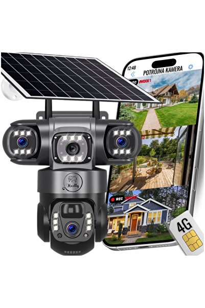 NO BRAND Cameră Solară 4G de Exterior cu Lentilă Triplă HD 3x3MP, Cartelă SIM...