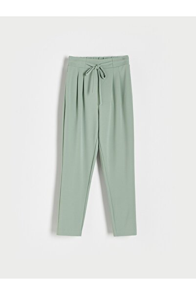 NO BRAND Pantaloni verde deschis, croială țigară, cu șnur în talie, mărime XL