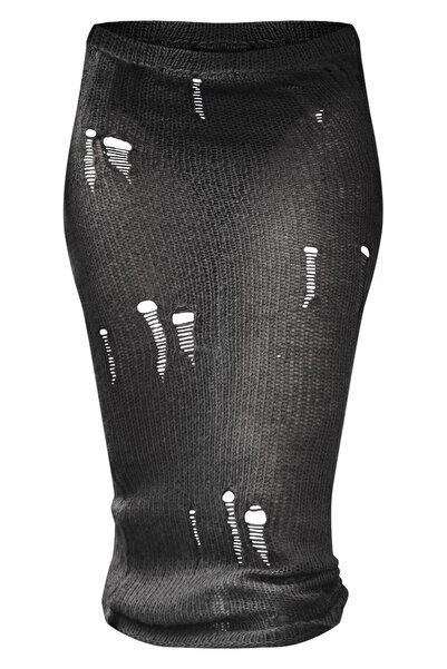 NO BRAND Fustă tricotată midi neagră, cu talie elastică, croială dreaptă, Pre...