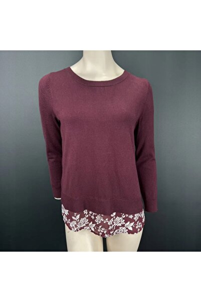 NO BRAND Pulover bordo 2 în 1, neted, cu cămașă asimetrică cu imprimeu floral...