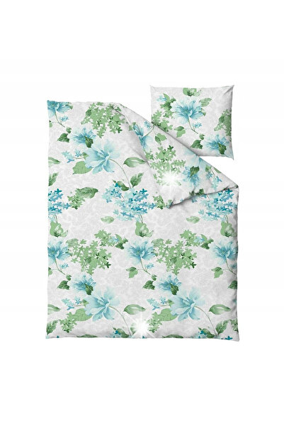 NO BRAND Lenjerie de pat din bumbac 140X200 Amelia Verde/Frunze Albastre