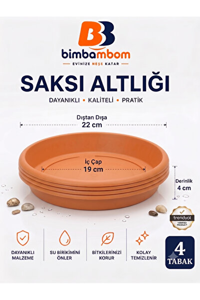 bimbambom Plastik Saksı Tabağı 20cm 4 Adet, Saksı altı, suluk