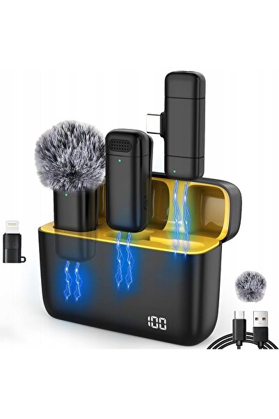 NO BRAND Microfon wireless pentru înregistrare, microfon lavalieră pentru tel...