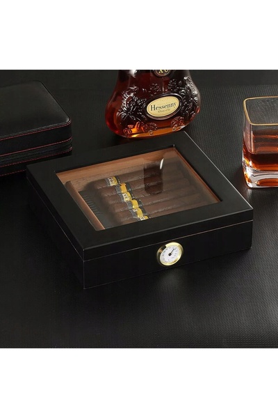 NO BRAND Humidor din lemn cu higrometru și umidificator - Cutie/Recipient din...