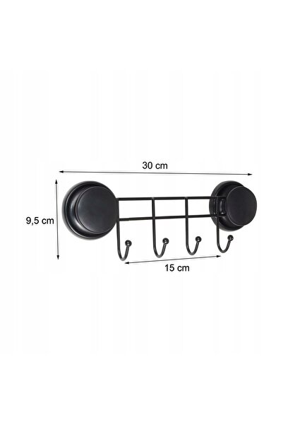 NO BRAND Yoka Home Gavi Suport de perete Negru Mat, 4 Cârlige, 30 cm, Ventuză