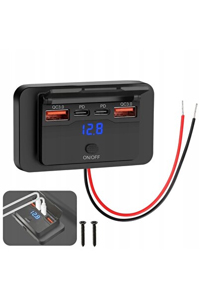NO BRAND 12V 24V 4 USB PD QC 3.0 pornire/oprire 96W priză auto rabatabilă
