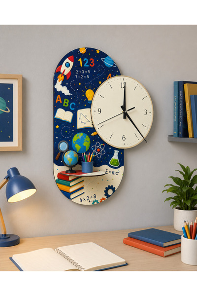 karbonsoft Dekoratif Raflı Sessiz Duvar Saati 37,5 × 50 cm – Çift Kat MDF Eği...