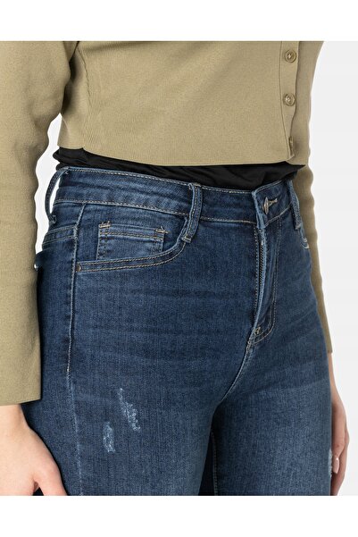NO BRAND Blugi Skinny de Damă cu Talie Înaltă, Elastici, cu Tăieturi R700 Xs/34